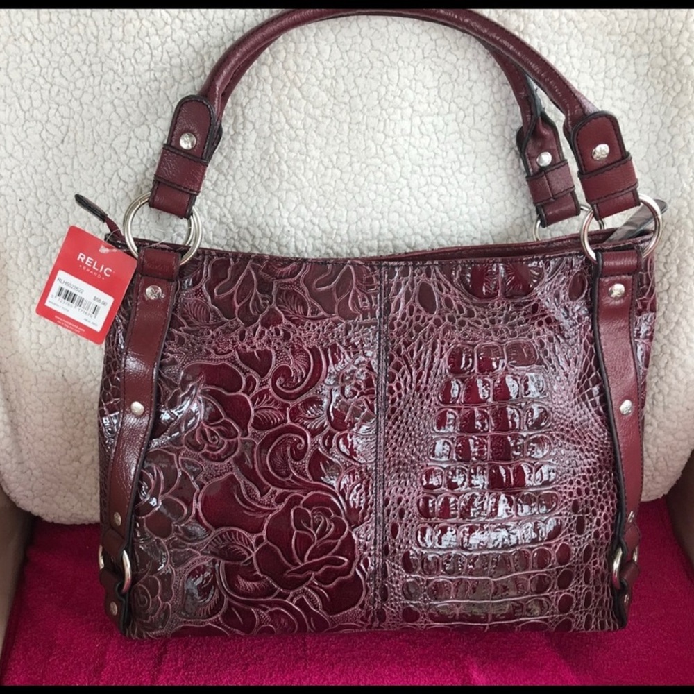 Relic Burgundy Rose Embossed Women's Bag